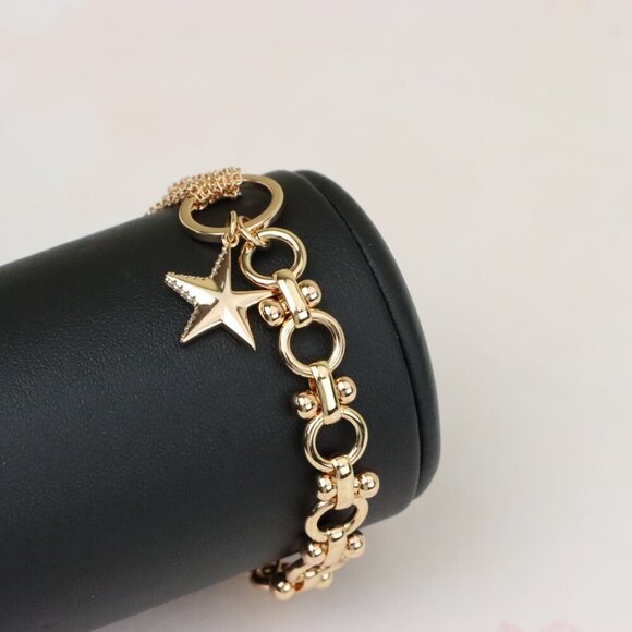 "Chic Rose Gold Charm Bracelet with Star Pendant, XPBL1005 - Picture 7 of 12